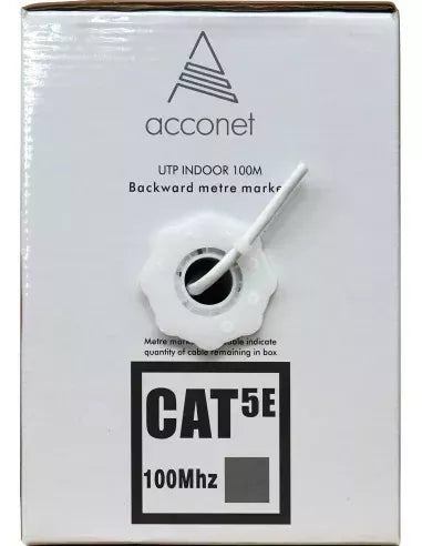 Acconet CAT5e Indoor Ethernet Cable 100m White Solid Copper UTP Pull Box | CAT5-100-SC